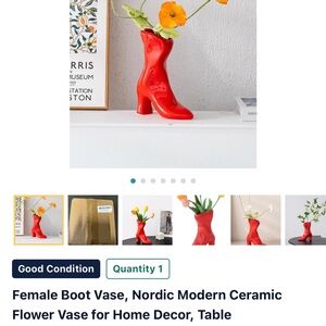 Red Ceramic Boot Vase — Nordic Modern Home Accent Bright and Colorful Cheerful